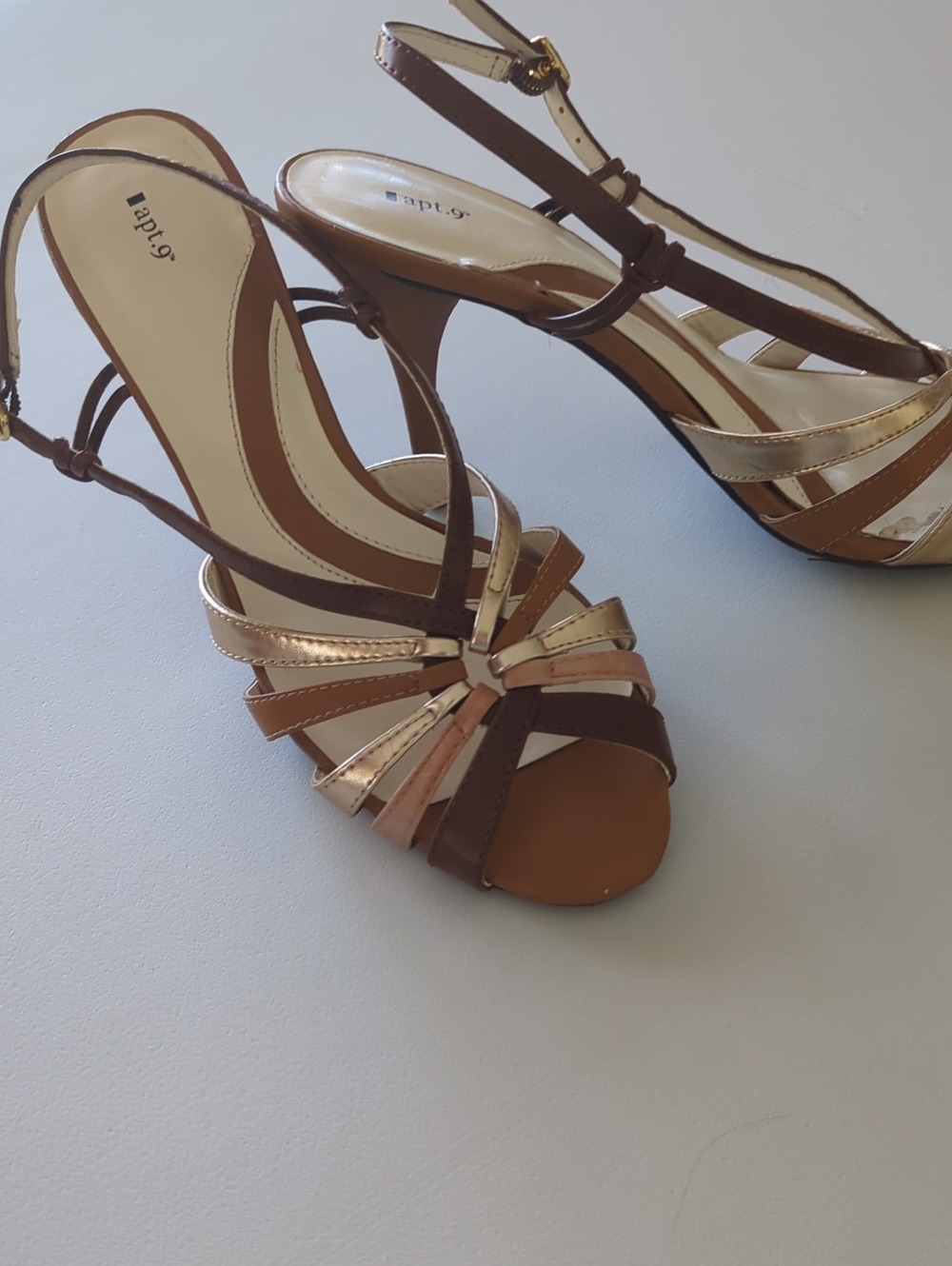 Apt. 9 Brown and Metallic Gold Strappy Heeled Sandals